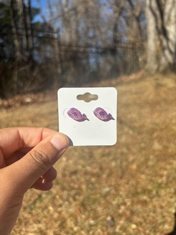 purple whale, BTS themed stud earrings