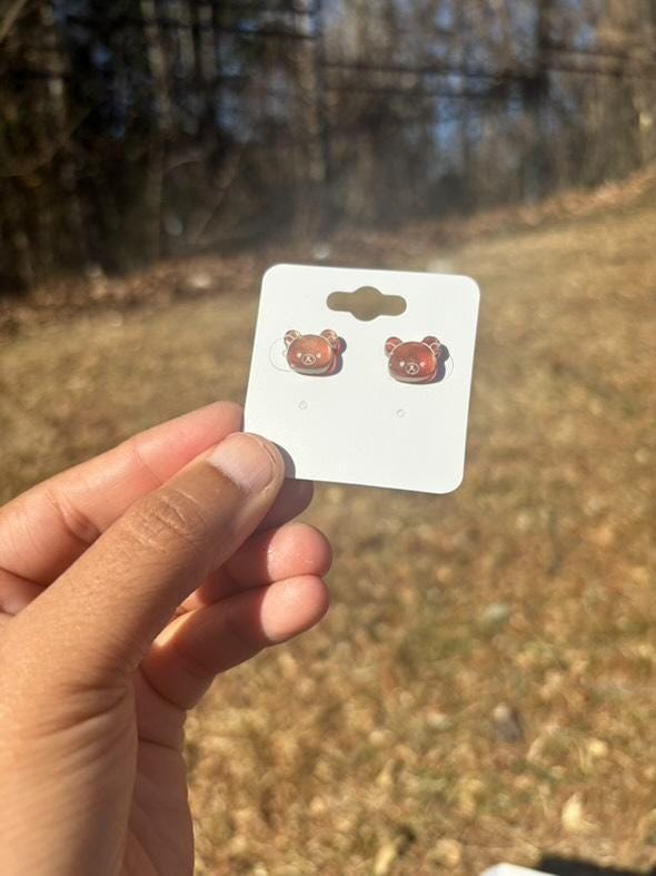 simple kawaii stud earrings. bear, strawberry, or butterfly