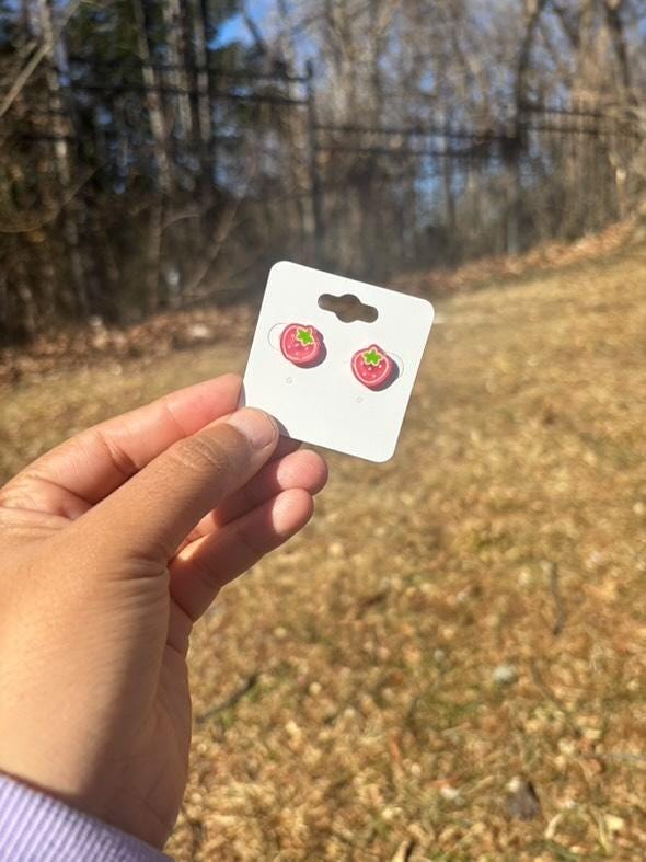 simple kawaii stud earrings. bear, strawberry, or butterfly