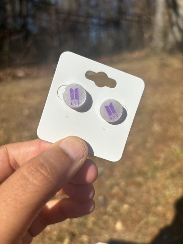 purple whale, BTS themed stud earrings